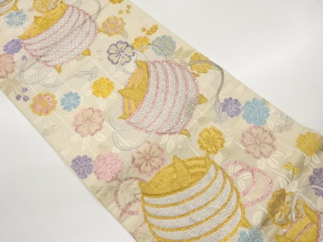 JAPANESE KIMONO / FUKURO OBI / WOVEN BOBBINE & SAKURA 